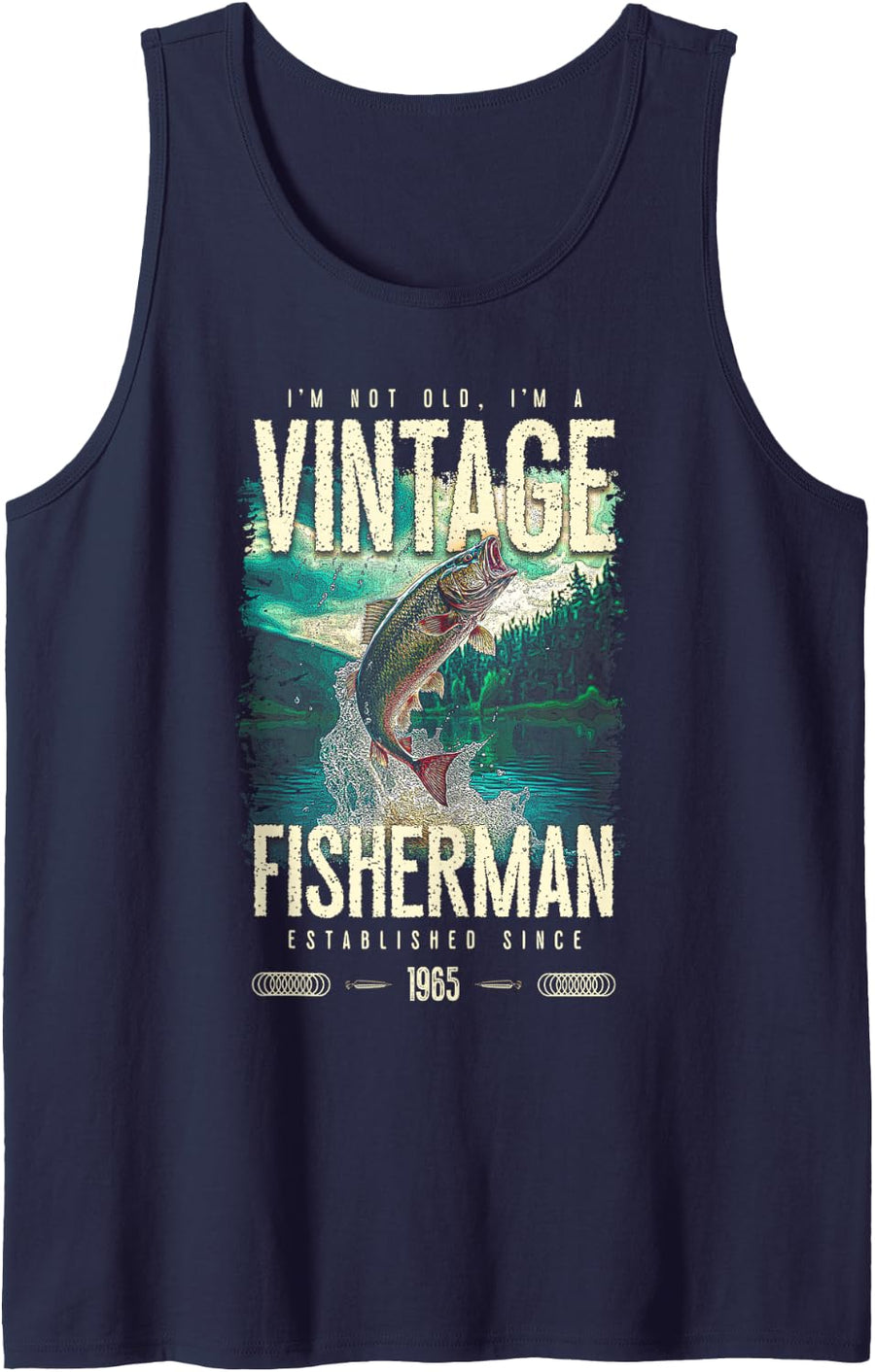 Vintage Trout Fisherman Funny Fishing Birthday 1965 Sleeveless Tank Top - Navy Blue