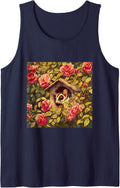Sugar Glider Birdhouse Roses Garden Sleeveless Tank Top - Navy Blue