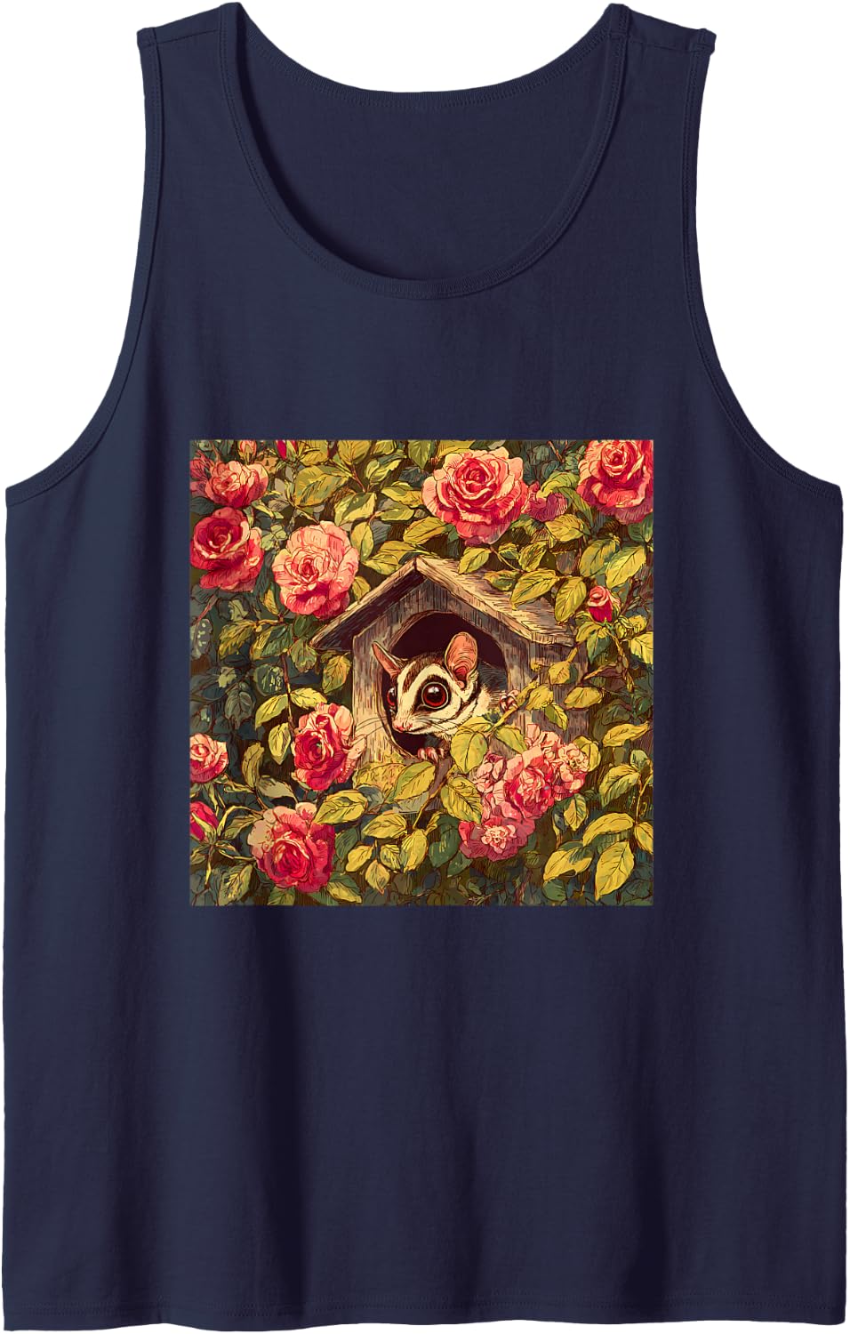 Sugar Glider Birdhouse Roses Garden Sleeveless Tank Top - Navy Blue