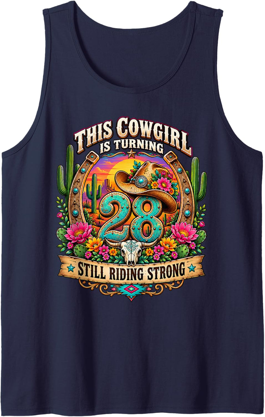 28th Birthday Cowgirl 28 Year Old Country Western Girl Women Sleeveless Tank Top - Navy Blue