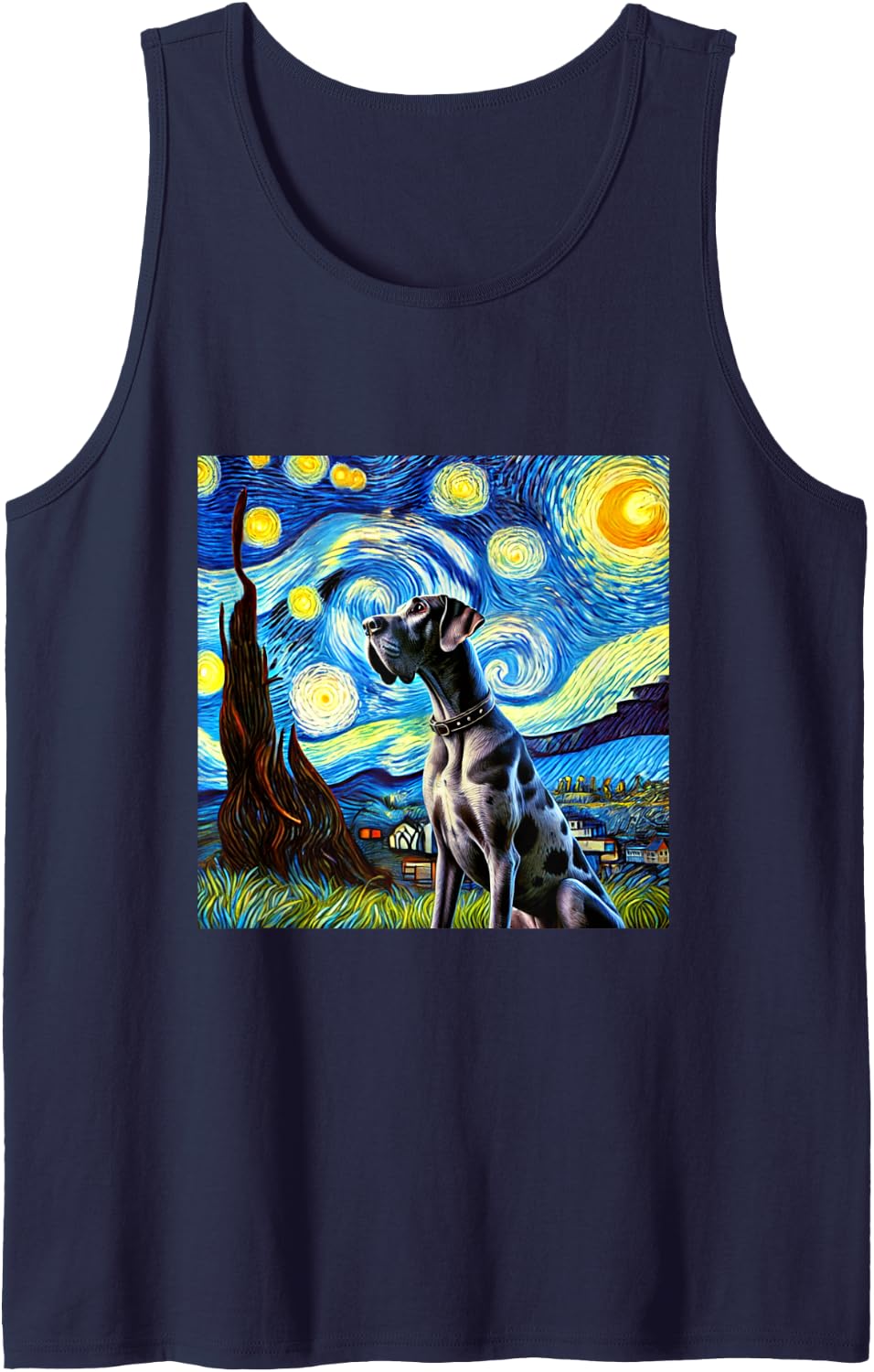 Starry Night Vincent Rendition Van Gogh - Great Dane Tank Top - Navy Blue