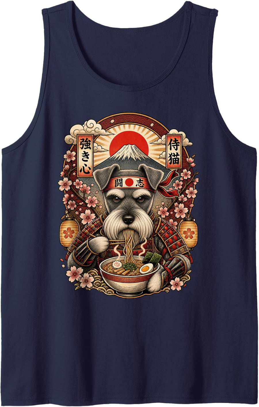 Ramen Noodles Schnauzer Japan Graphic Samurai Dog Snack Tank Top - Navy Blue