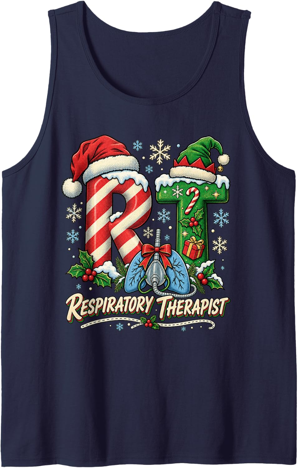 Respiratory Therapist Christmas RT Healthcare Worker Sleeveless Tank Top - Navy Blue