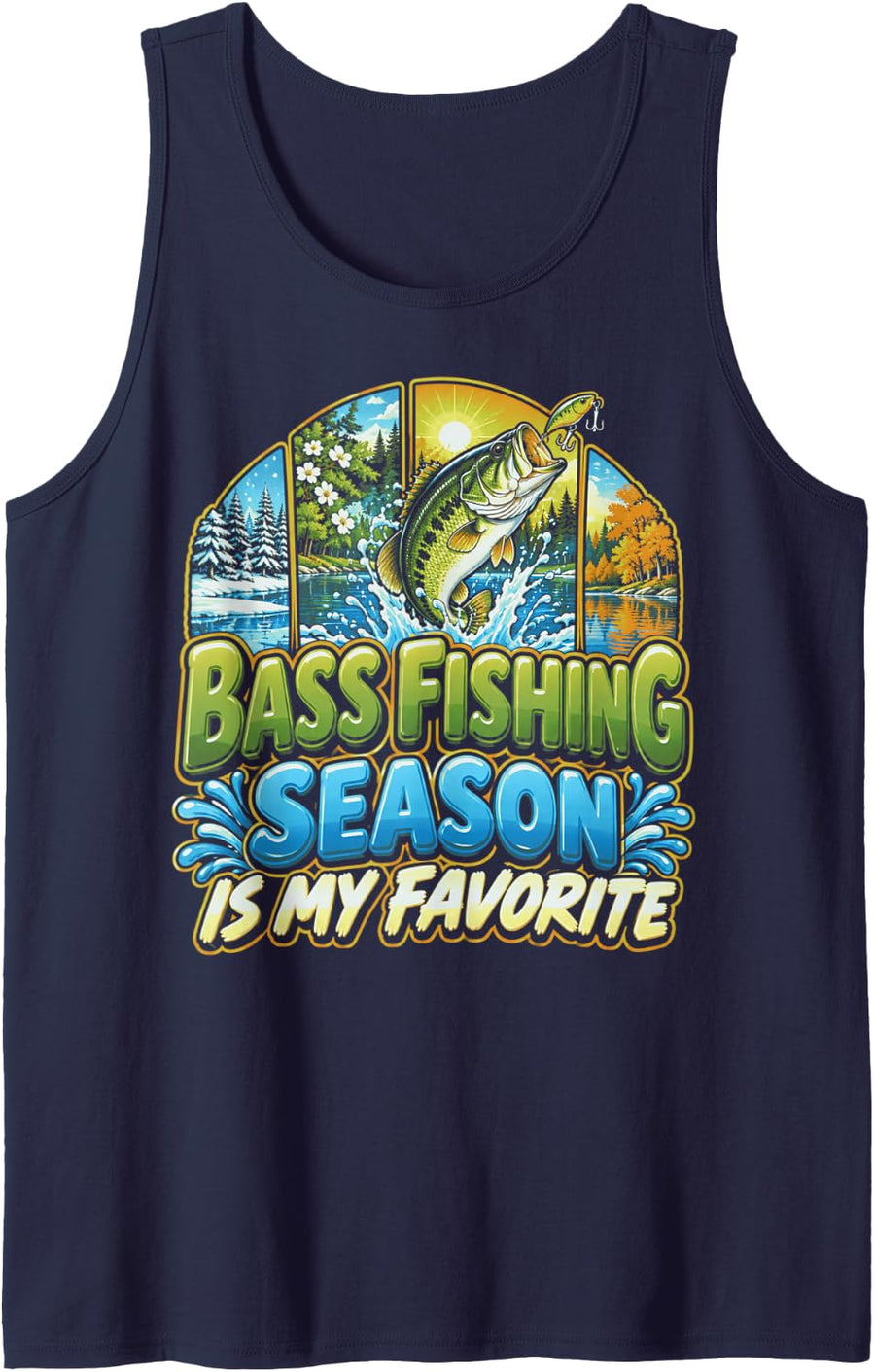 Fishing Bass Season is My Favorite Four Seasons Lake Angler Sleeveless Tank Top - Navy Blue