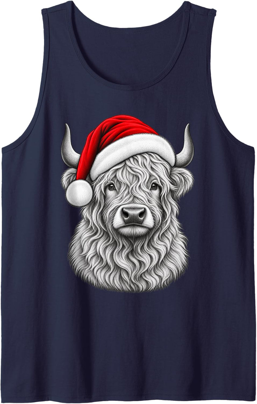 Christmas Santa Hat Highland Cow Cute Animal Xmas Sleeveless Tank Top - Navy Blue