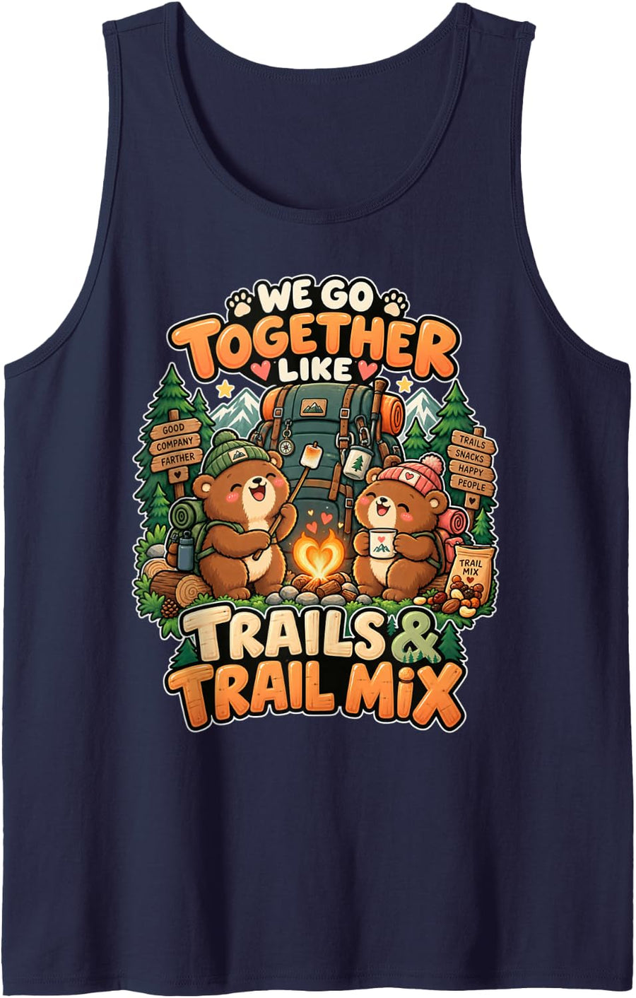 Matching Teddy Couple Hiking Lover Trail Bear Couples Hike Sleeveless Tank Top - Navy Blue