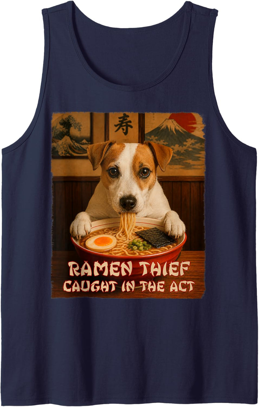 Jack Russell Terrier Ramen Dog - Ramen Thief - Grunge Tank Top - Navy Blue