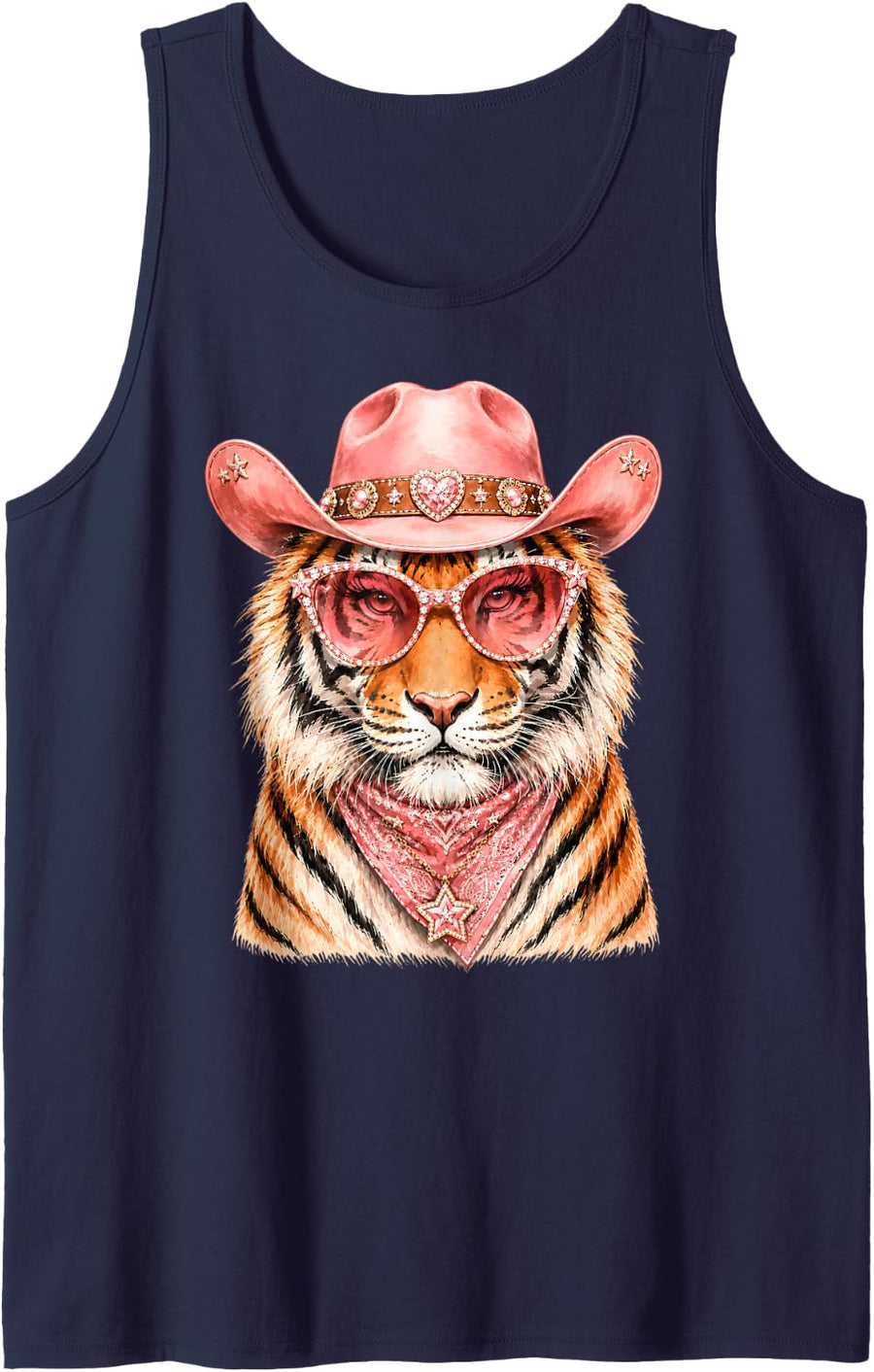 Pink Tiger Cowgirl Western Glam Country Girl Women Aesthetic Sleeveless Tank Top - Navy Blue