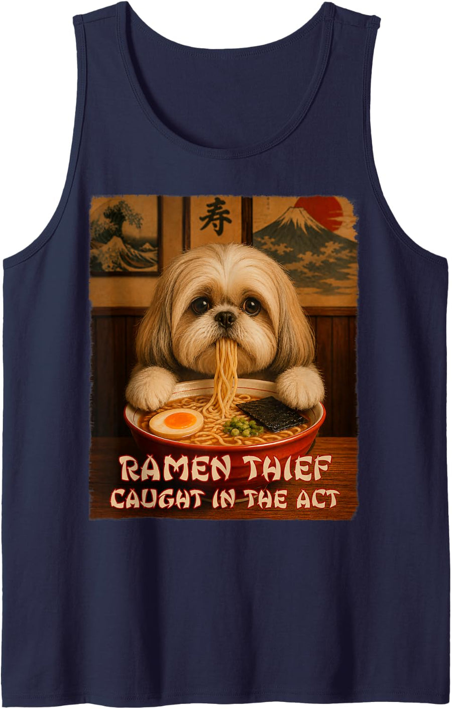 Shih Tzu Ramen Dog - Ramen Thief - Grunge Tank Top - Navy Blue