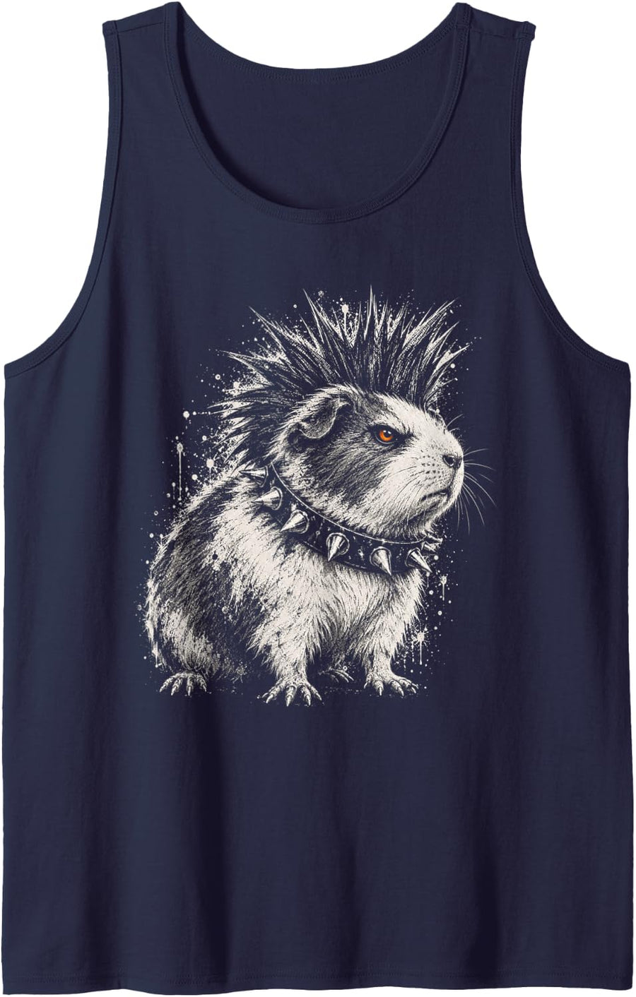 Punk Guinea Pig Funny Mohawk Rodent Rock Grunge Sleeveless Tank Top - Navy Blue