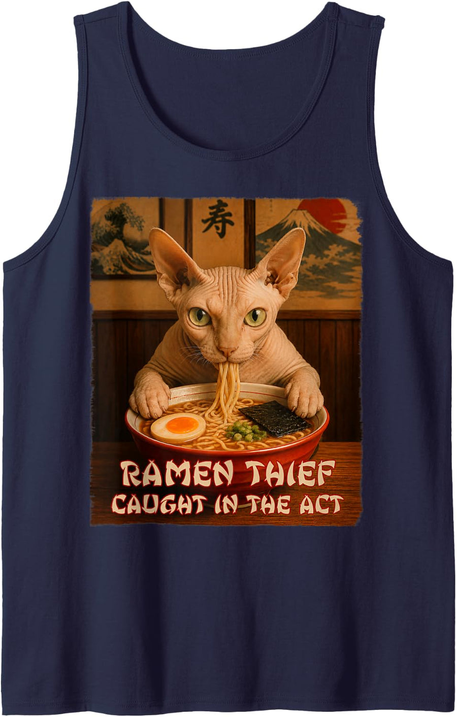 Sphynx Ramen Cat - Ramen Thief - Grunge Tank Top - Navy Blue
