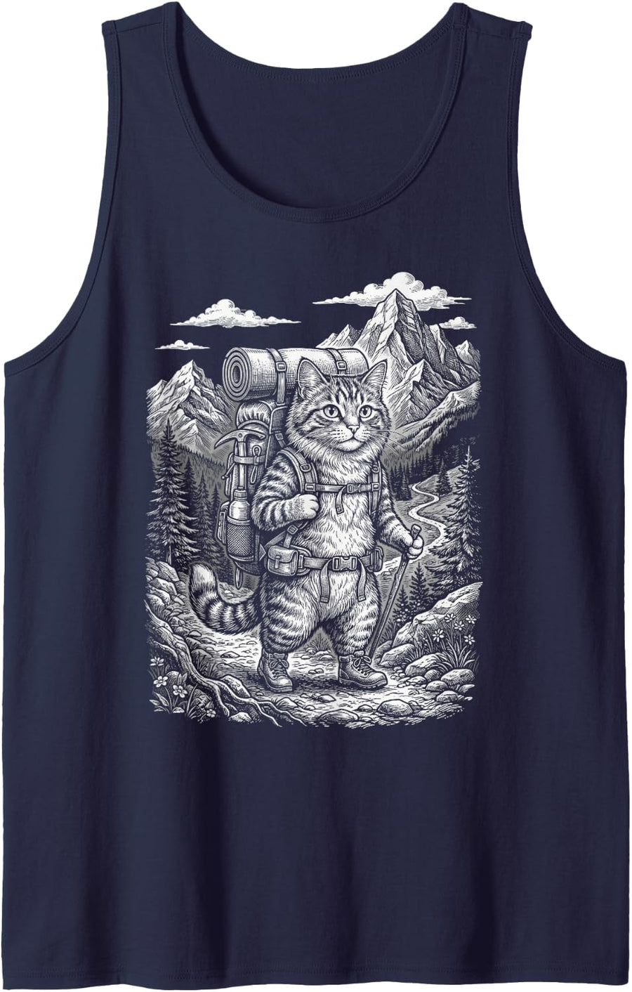 Cat Hiking Tank Top - Navy Blue
