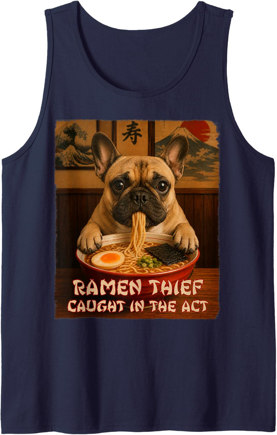 French Bulldog Ramen Dog - Ramen Thief - Grunge Tank Top - Navy Blue