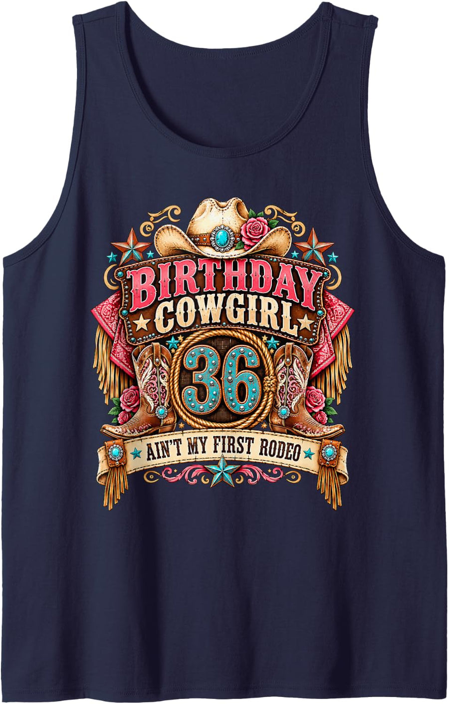 36th Birthday Cowgirl 36 Year Old Country Western Girl Women Sleeveless Tank Top - Navy Blue