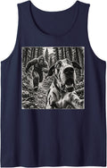 Great Dane Running from Bigfoot Funny Forest Vintage Sleeveless Tank Top - Navy Blue