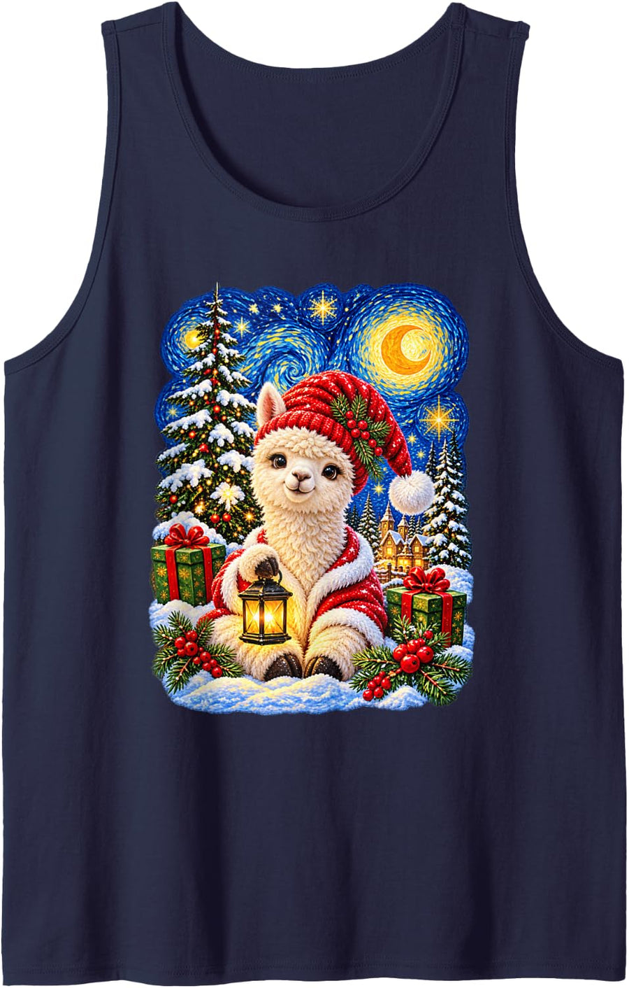 Christmas Alpaca Van Gogh Starry Sky for Men Women Sleeveless Tank Top - Navy Blue