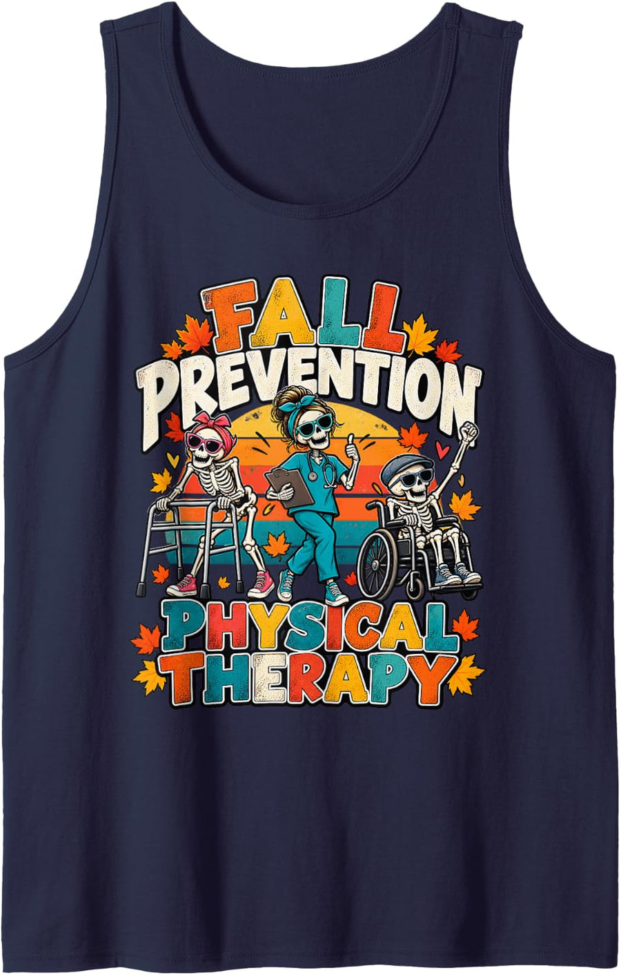 Fall Prevention Physical Therapy Therapist Rehab Halloween Sleeveless Tank Top - Navy Blue