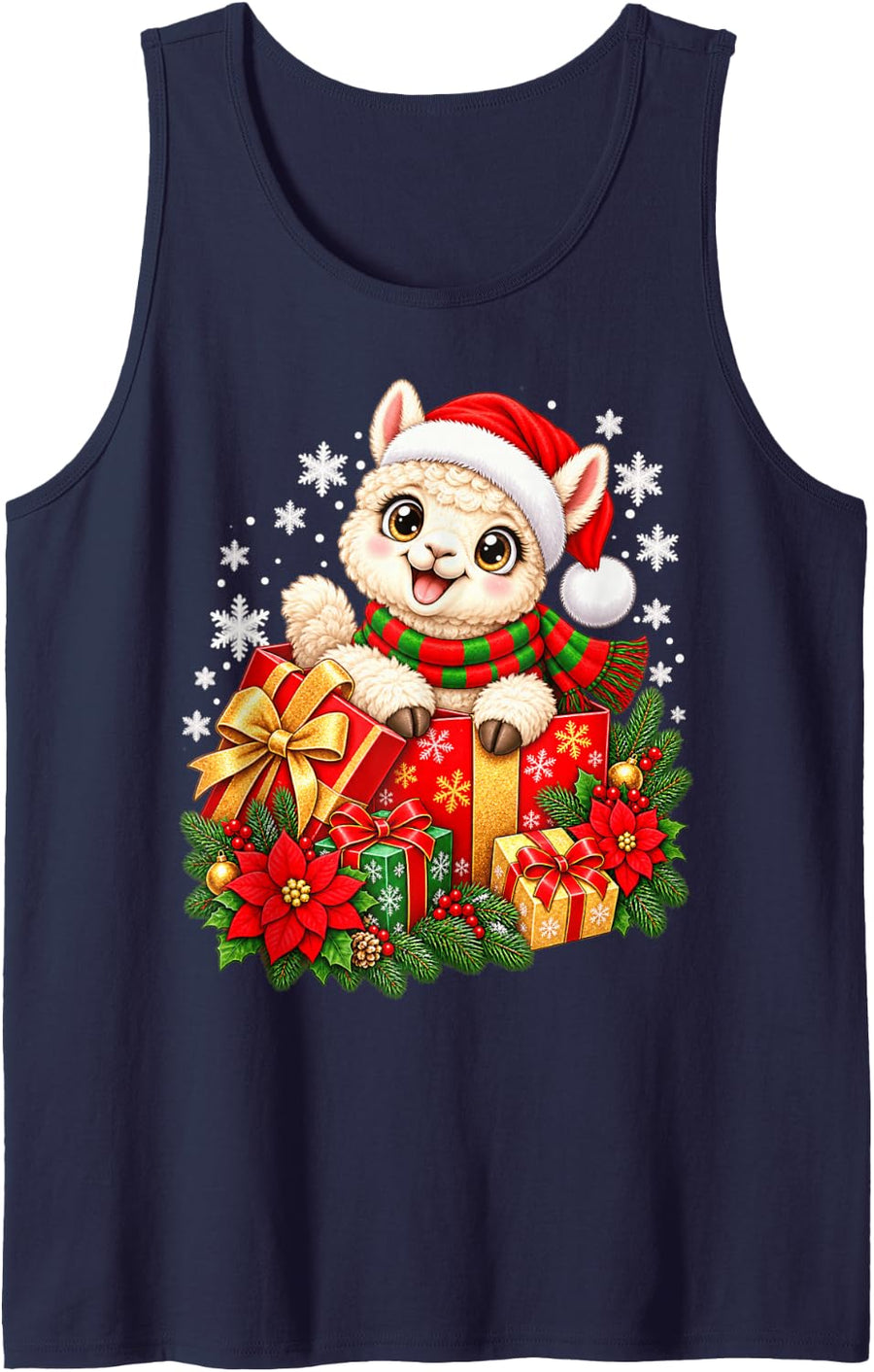 Cute Christmas Alpaca Santa Hat Winter Holiday Sleeveless Tank Top - Navy Blue