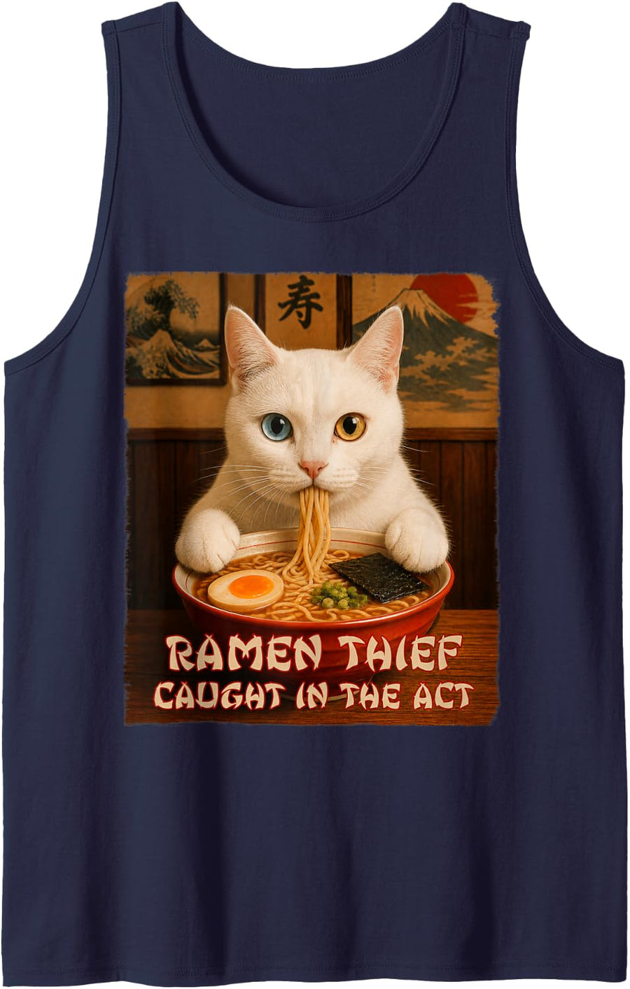 White Cat - Ramen Thief - Grunge Tank Top - Navy Blue