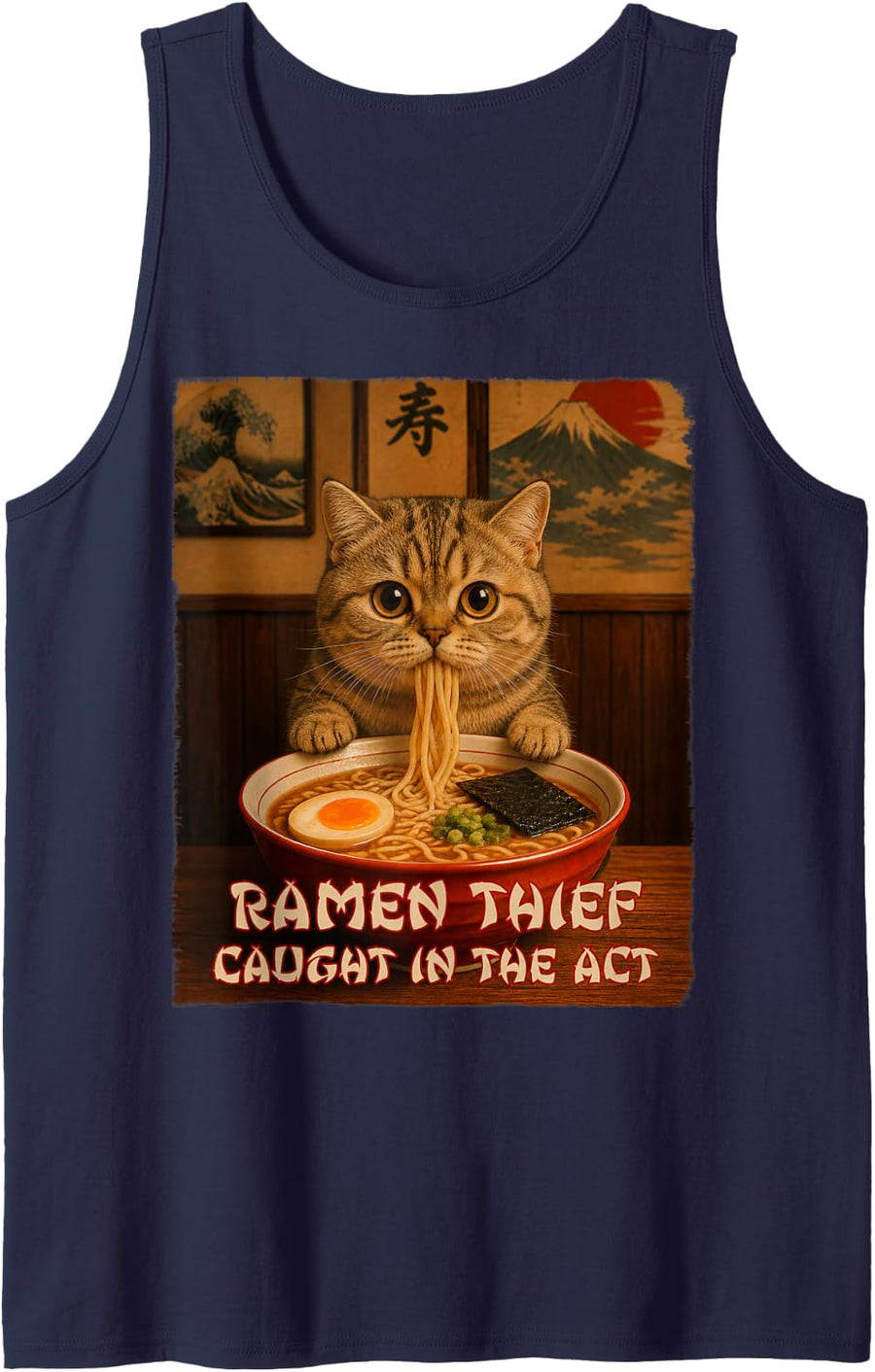 Ramen Cat - Munchkin Cat - Ramen Thief - Grunge Tank Top - Navy Blue