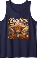 Loading Please Do Not Speak to Me Funny Highland Cow Humor Sleeveless Tank Top - Navy Blue
