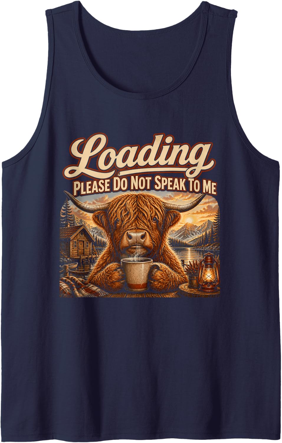 Loading Please Do Not Speak to Me Funny Highland Cow Humor Sleeveless Tank Top - Navy Blue