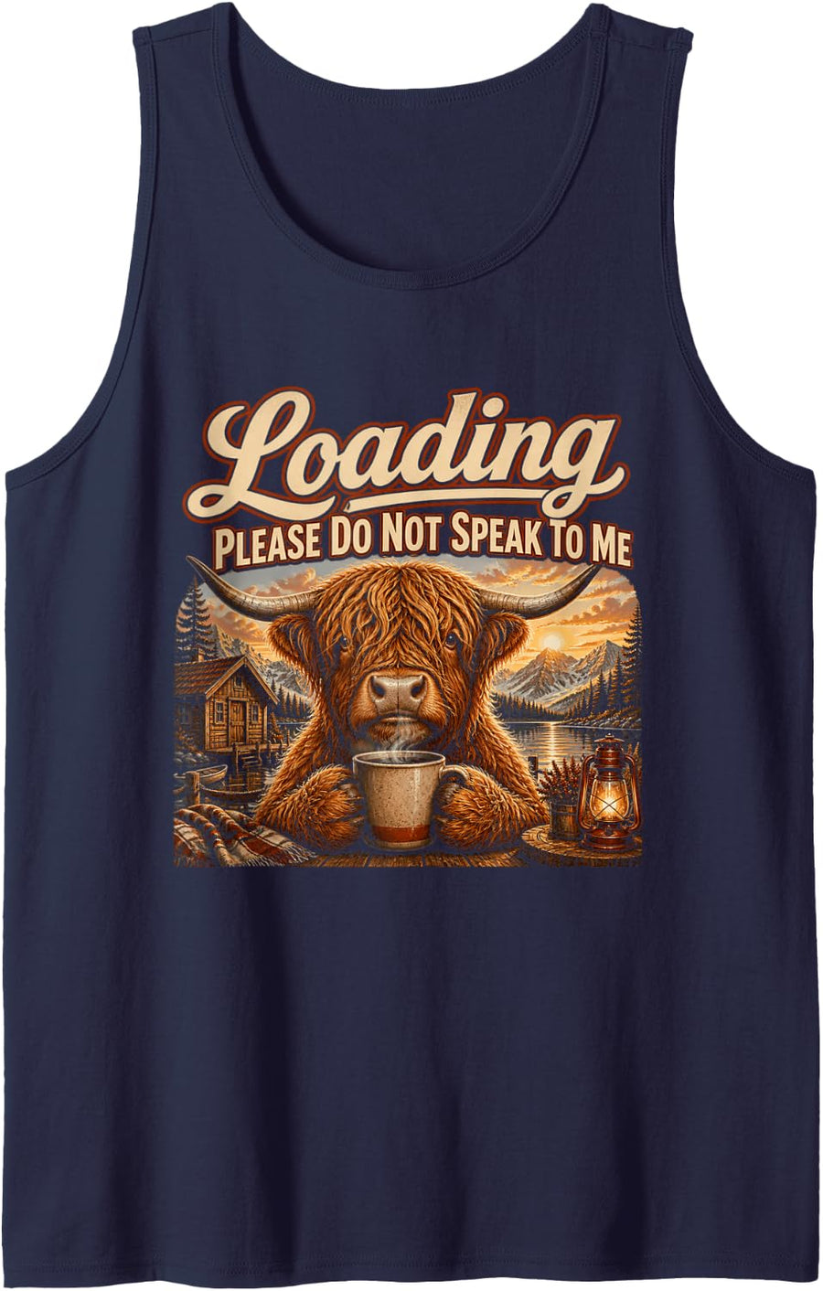 Loading Please Do Not Speak to Me Funny Highland Cow Humor Sleeveless Tank Top - Navy Blue