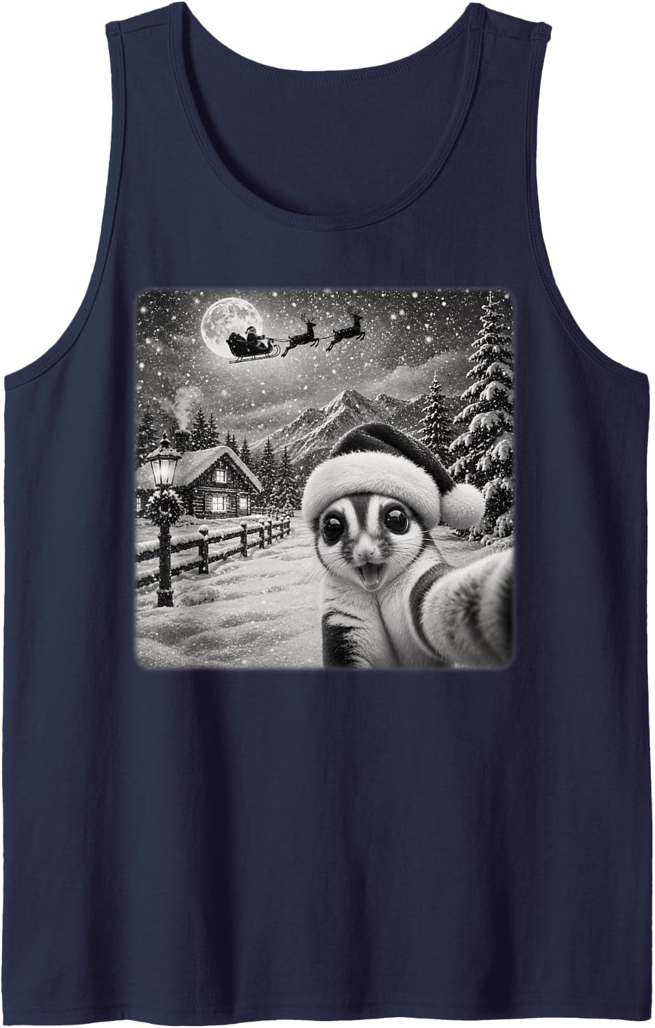 Xmas Moon Night Starry Santa Sleigh Sugar Glider Christmas Sleeveless Tank Top - Navy Blue
