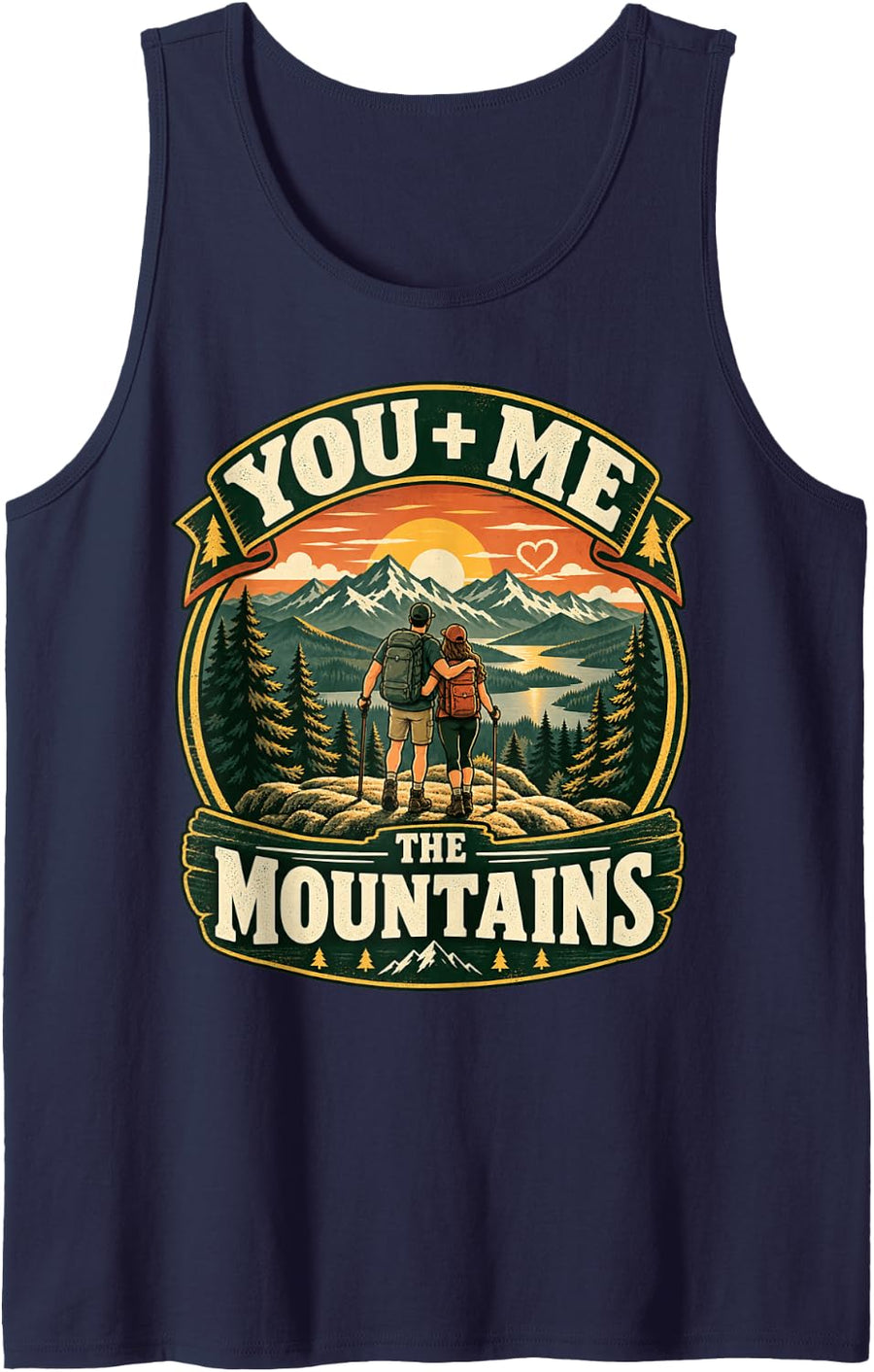 Matching Couple Hiking Lover Hike You + ME + THE Mountains Sleeveless Tank Top - Navy Blue