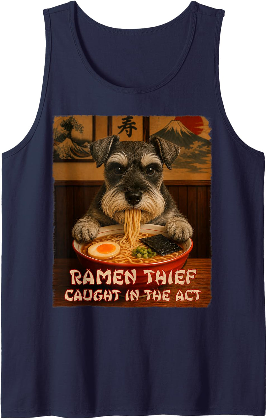 Miniature Schnauzer Ramen Dog - Ramen Thief - Grunge Tank Top - Navy Blue