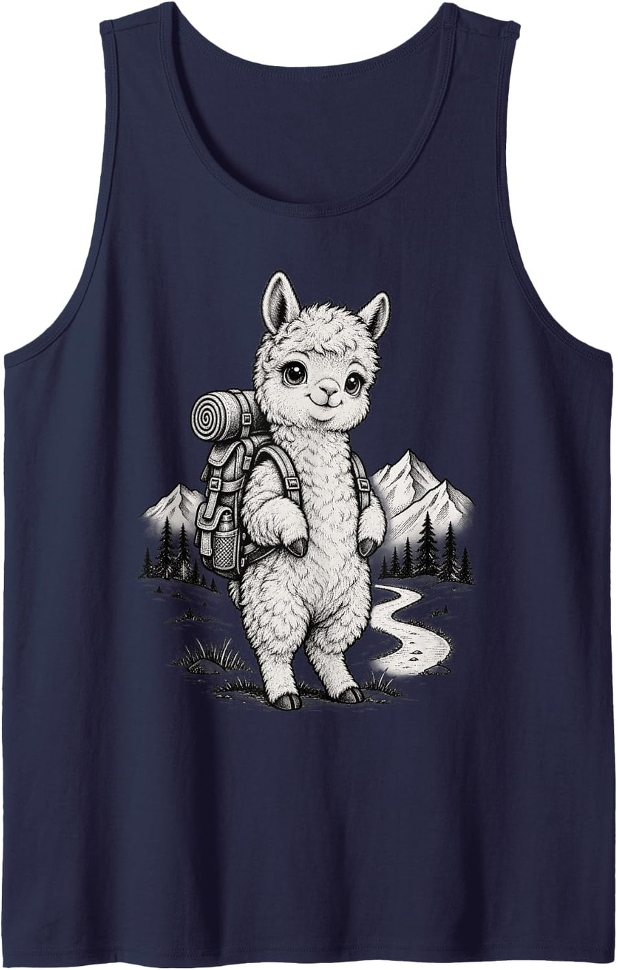 Hiking Lover Humor Outdoor Backpacking Trail Alpaca Hiker Sleeveless Tank Top - Navy Blue