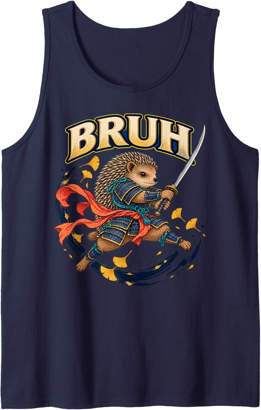 Hedgehog Samurai Duelist Japanese Sword Action Art Sleeveless Tank Top - Navy Blue