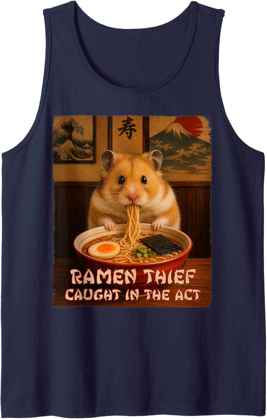 Funny Hamster Graphic Tee - Ramen Thief Tank Top - Navy Blue