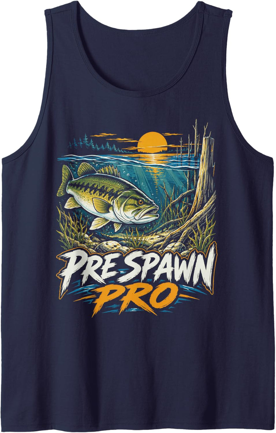 Fishing Bass Season Pre Spawn Pro Largemouth Angler Sleeveless Tank Top - Navy Blue