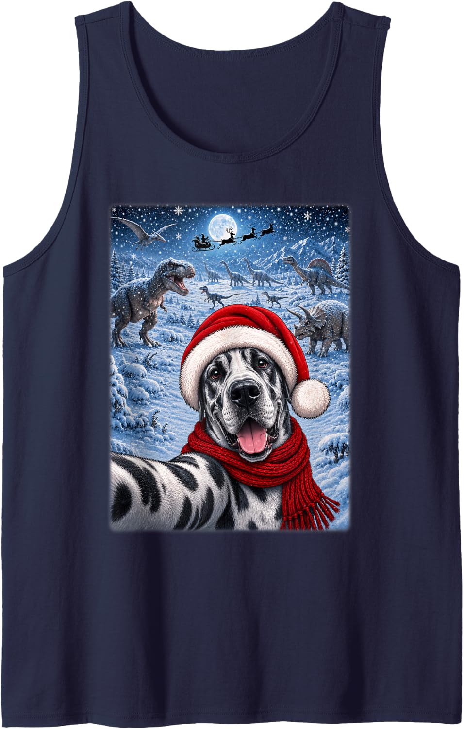 Great Dane Dog Christmas Moon Night Starry Dinosaurs Xmas Tank Top - Navy Blue