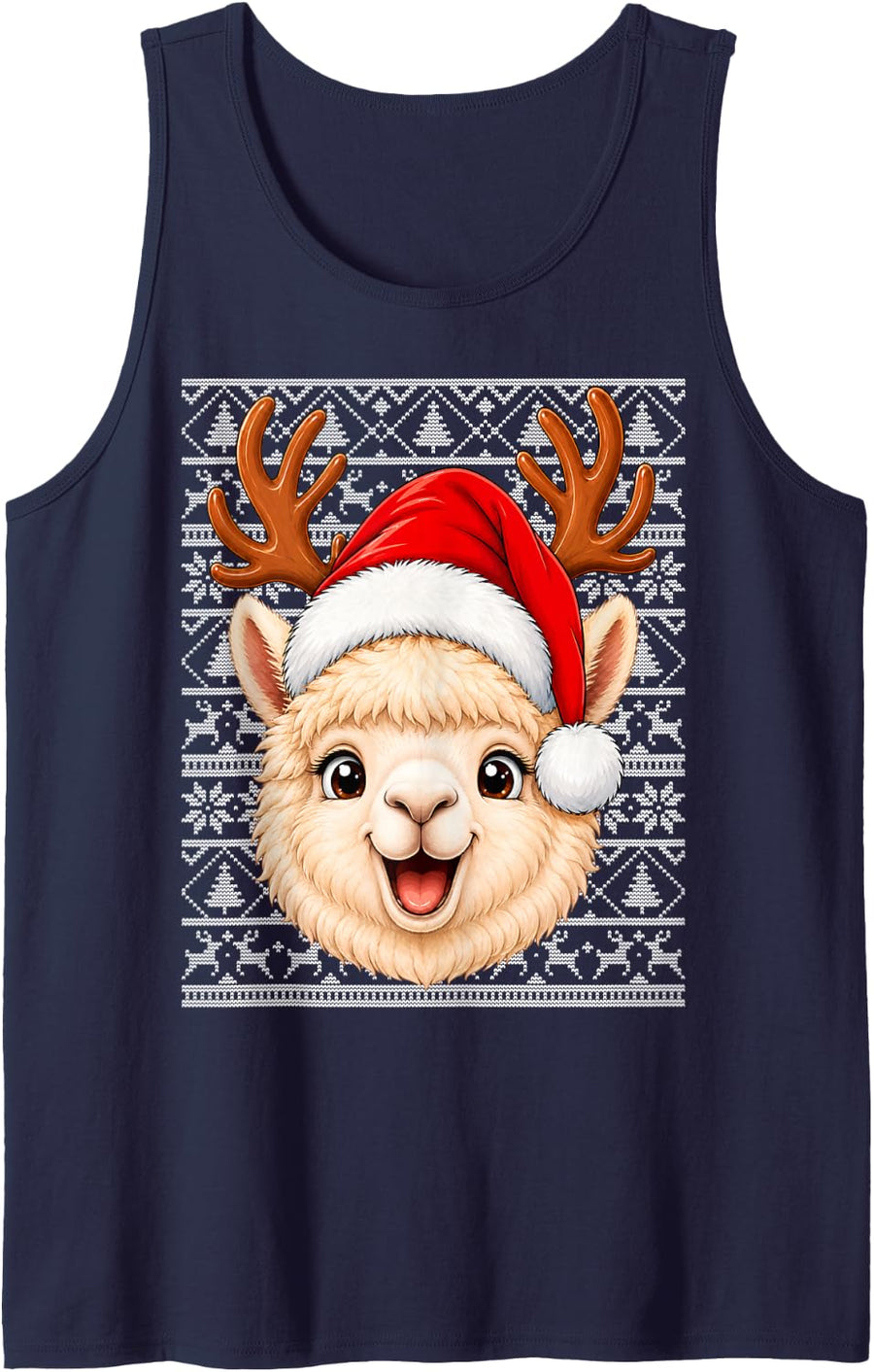 Alpaca Llama Christmas Santa Hat Ugly Sweaters Alpaca Xmas Sleeveless Tank Top - Navy Blue