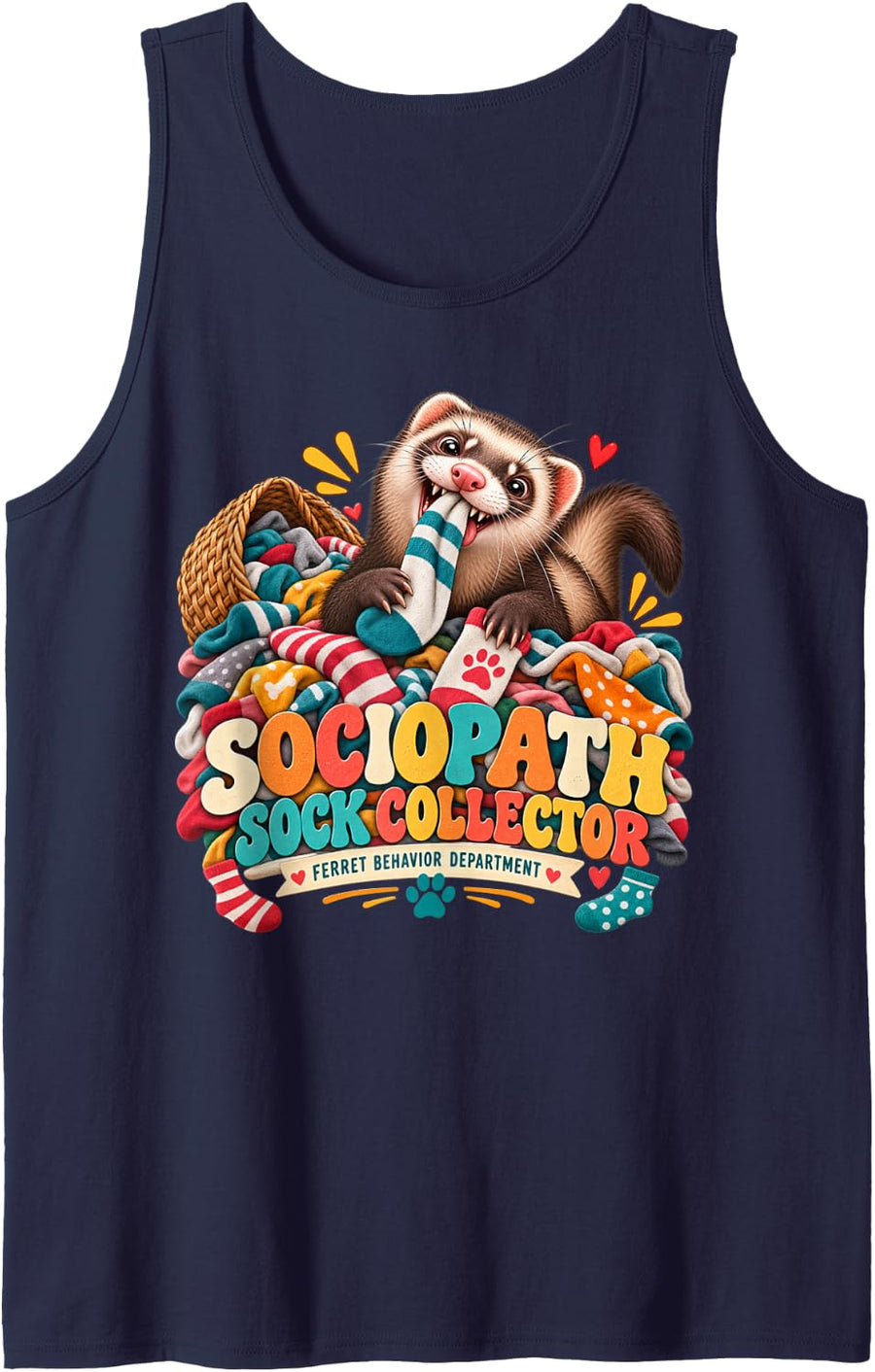 Sociopath Sock Collector Funny Ferret Owner Sleeveless Tank Top - Navy Blue