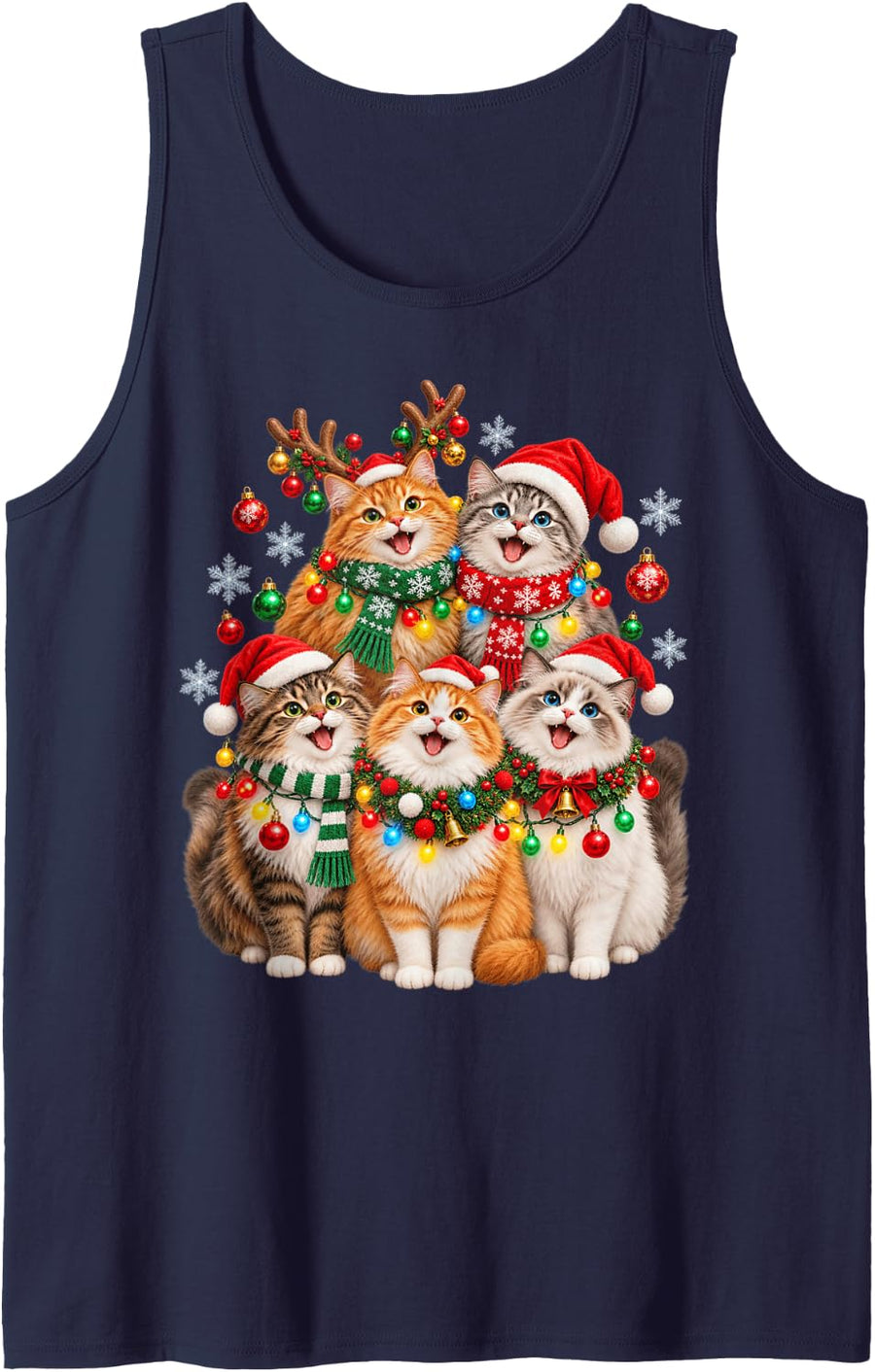 Christmas Lights Cavalier King Charles Santa Funny Xmas Tree Sleeveless Tank Top - Navy Blue