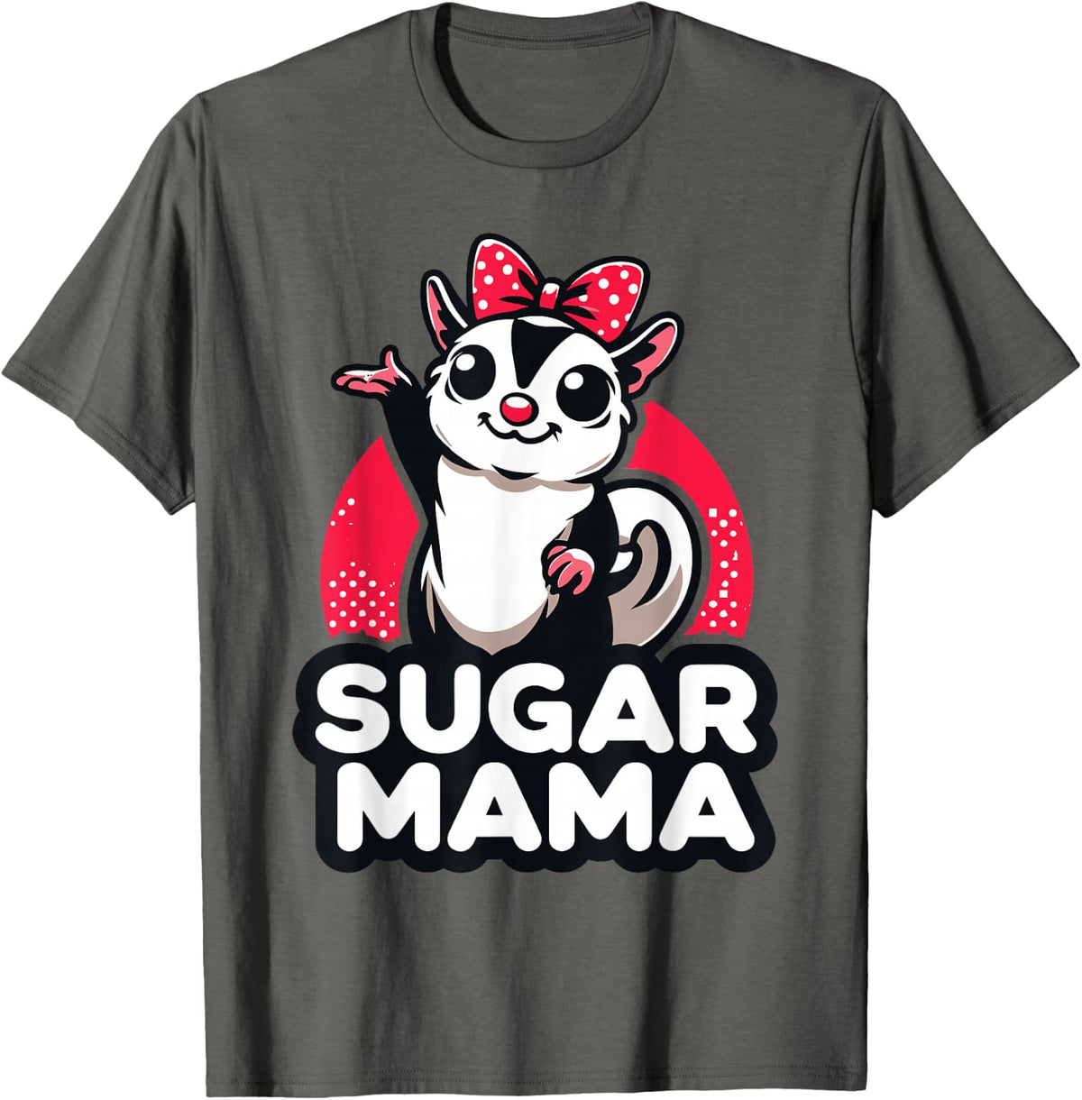 Sugar Mama Cute Sugar Glider Bow Sticker Style Art T-Shirt - Asphalt Grey