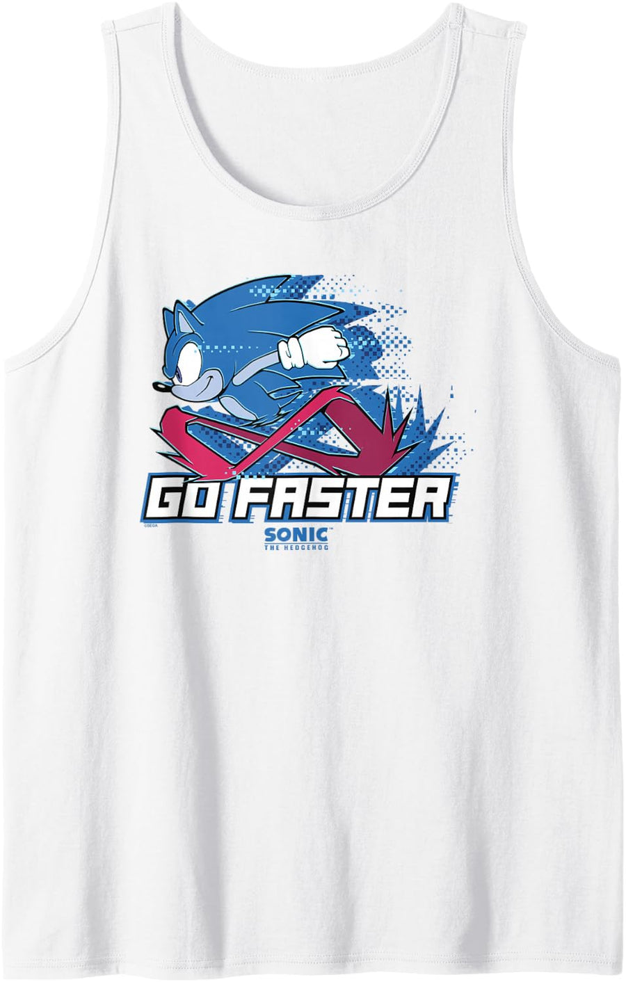 Sonic The Hedgehog Go Faster Sonic Pixelated Speed Lines Sleeveless Tank Top - White