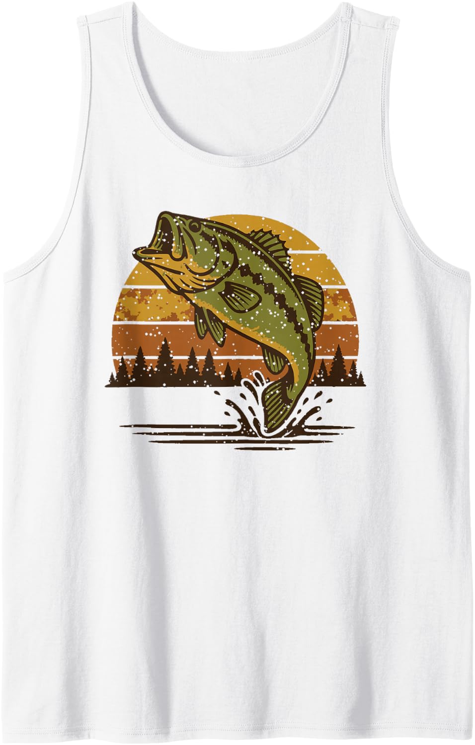Largemouth Bass Fishing Retro Sunset Angler Sleeveless Tank Top - White