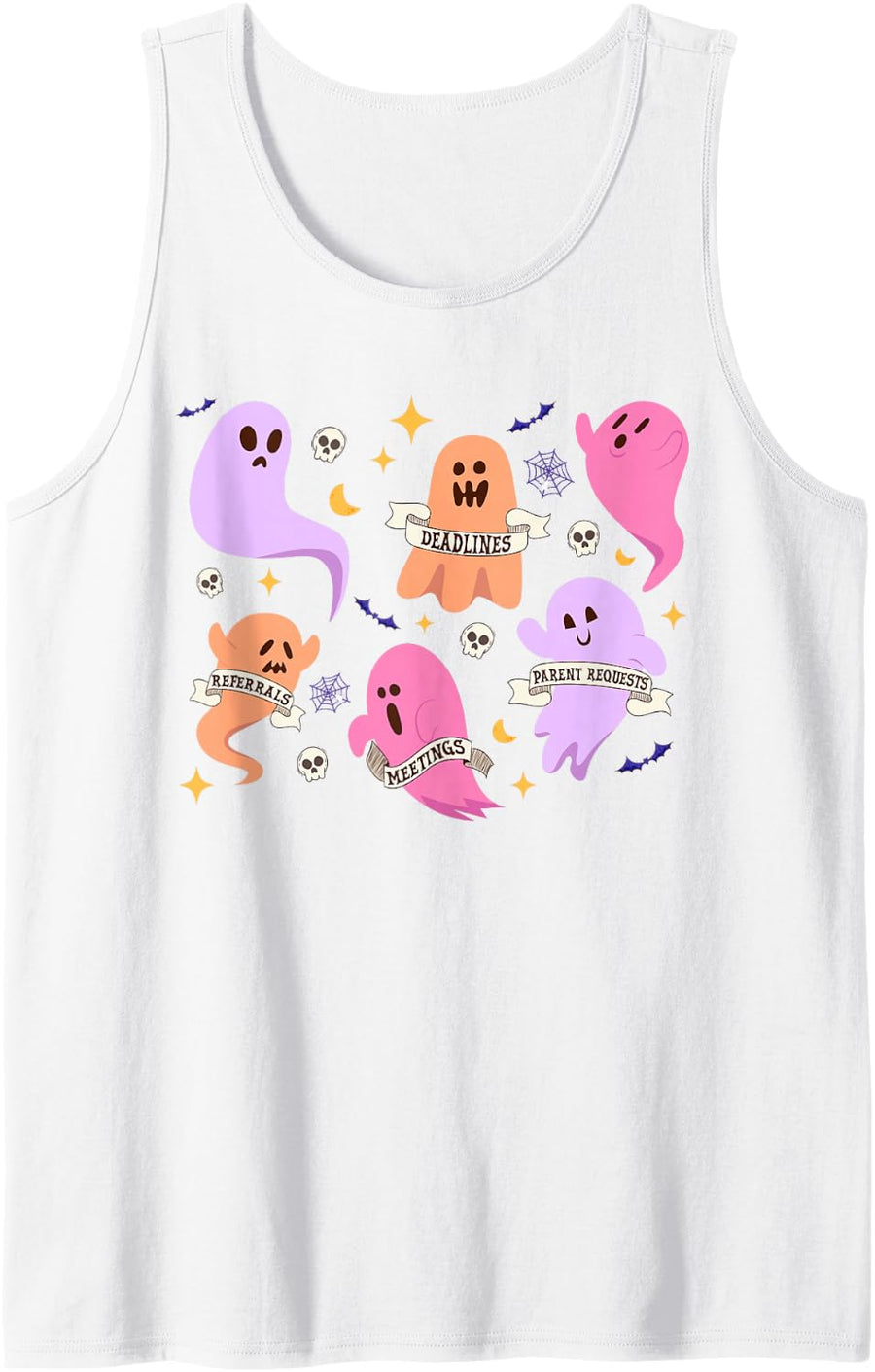 Ghost School Counselor Halloween Boo School Social Worker Sleeveless Tank Top - White