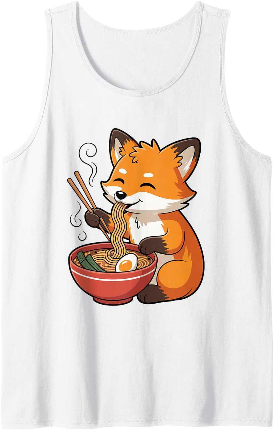 Kawaii Fox Slurping Ramen Noodles Sleeveless Tank Top - White