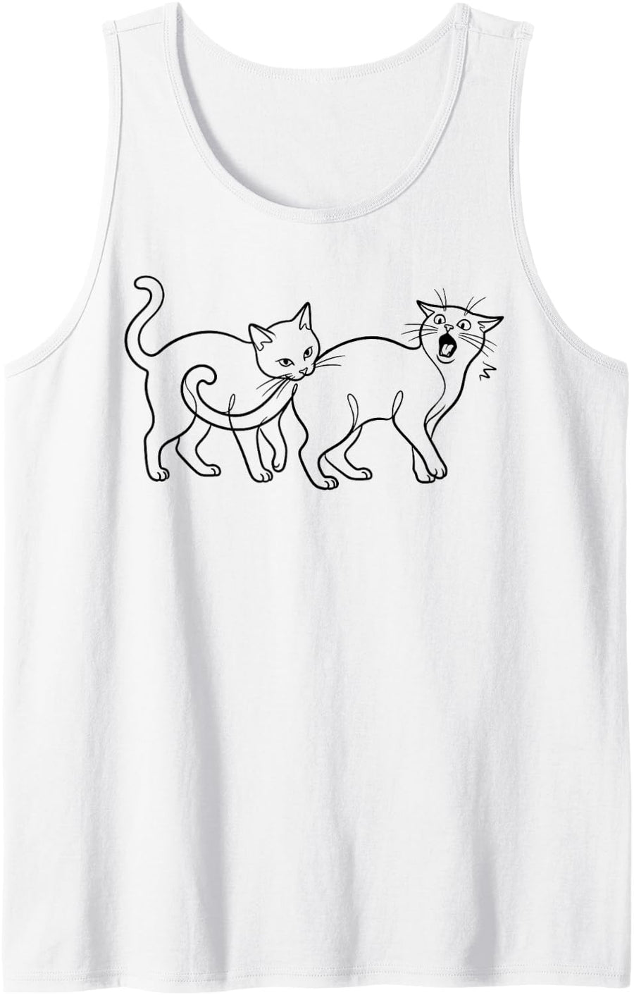 Chaotic Cat Energy Funny Biting Cat Meme Line Art Sleeveless Tank Top - White
