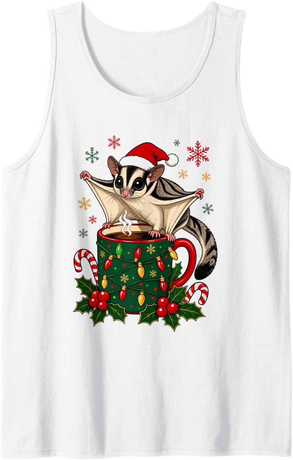 Christmas Sugar Glider Santa Cute Funny Sleeveless Tank Top - White