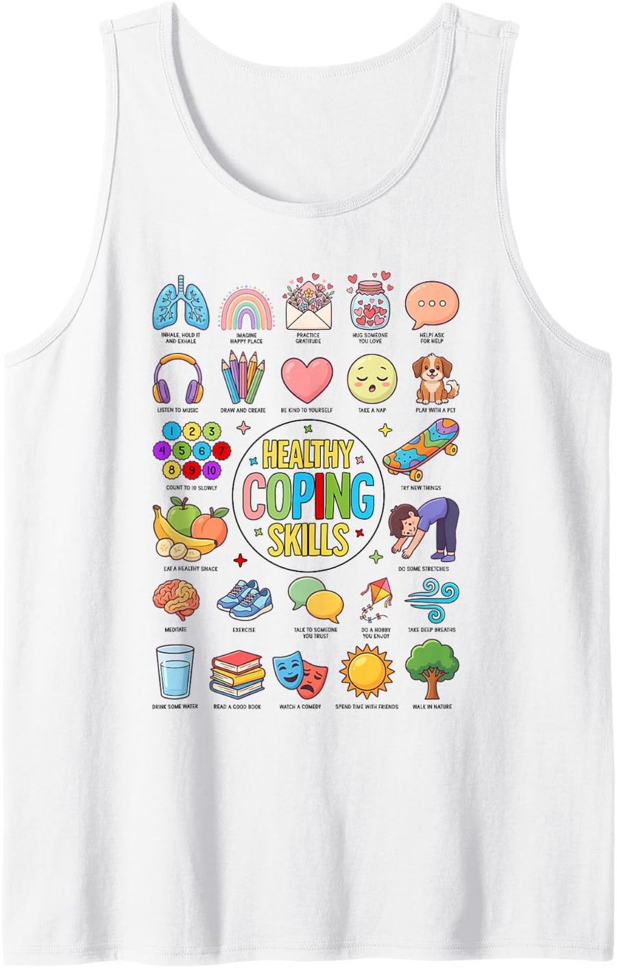 Coping Skills Mental Health Awareness School Counselor Sleeveless Tank Top - White