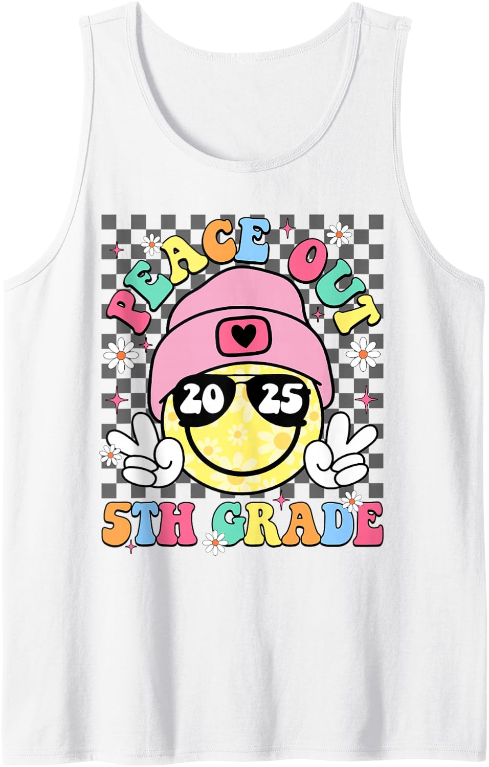 Peace Out 5th Grade Smile Face Last Day of School Boy Girl Sleeveless Tank Top - White