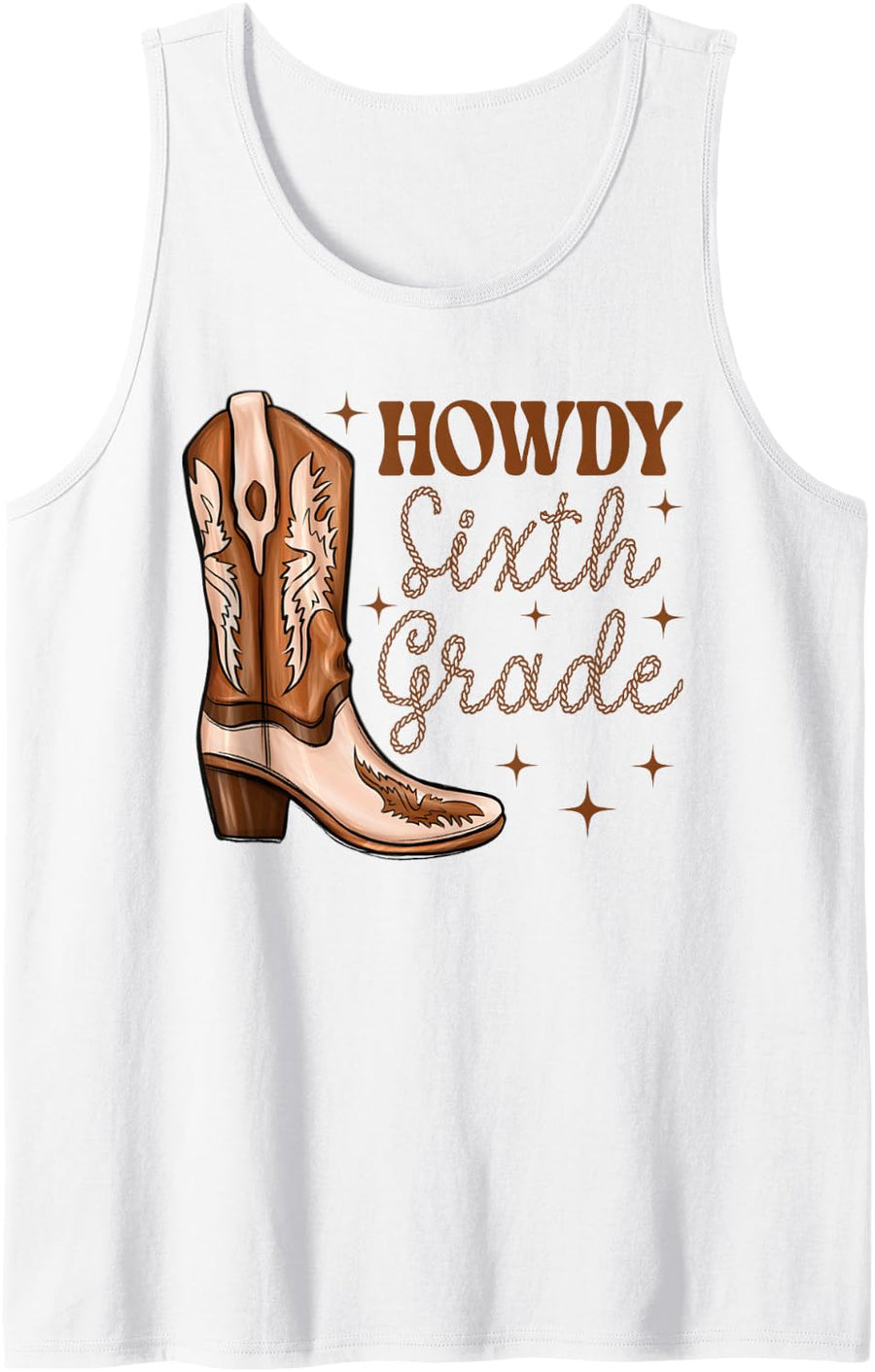 Howdy Sixth Grade Teacher Student Western Cowboy Cowgirl Sleeveless Tank Top - White