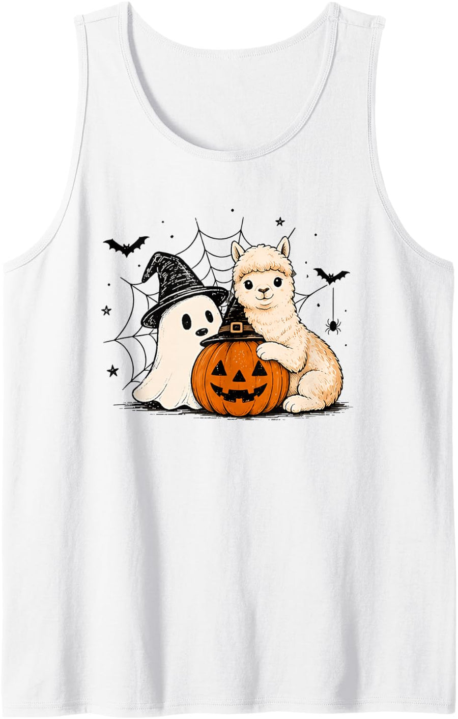 Alpaca Halloween Ghost Pumpkin Cute Spooky Costume Tank Top - White