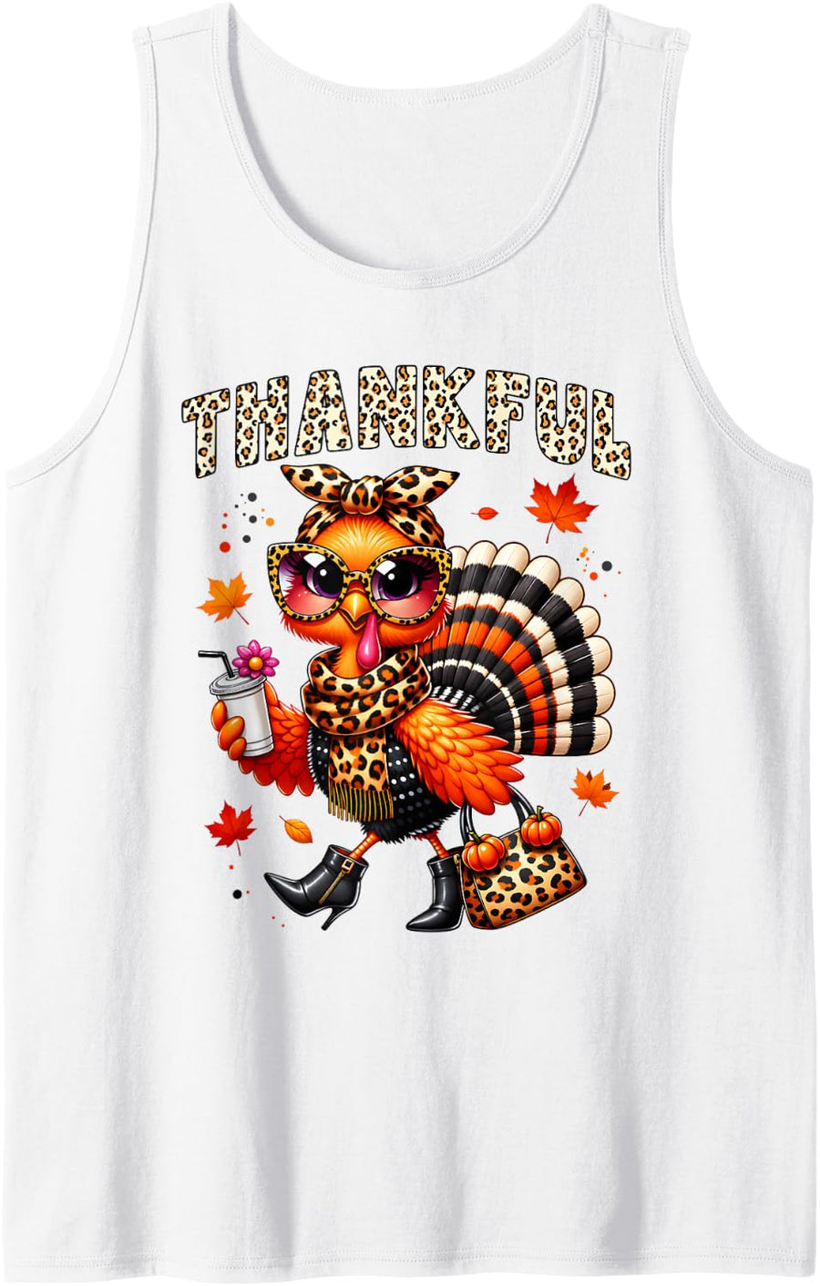 Thankful Cute Turkey Thanksgiving Gobble Autumn Fall Sleeveless Tank Top - White